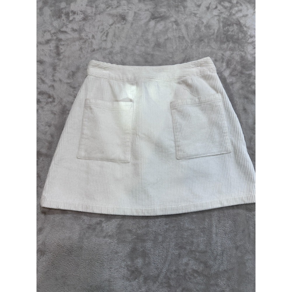 Forever 21 Corduroy Mini Skirt Womens Size Small White Front Pockets EUC